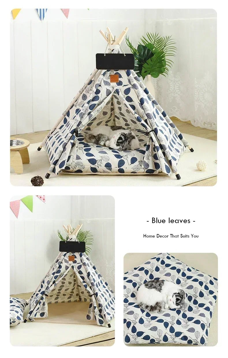 Pet Teepee Tent with Cushion – Washable Portable Indoor Dog & Cat House with Blackboard