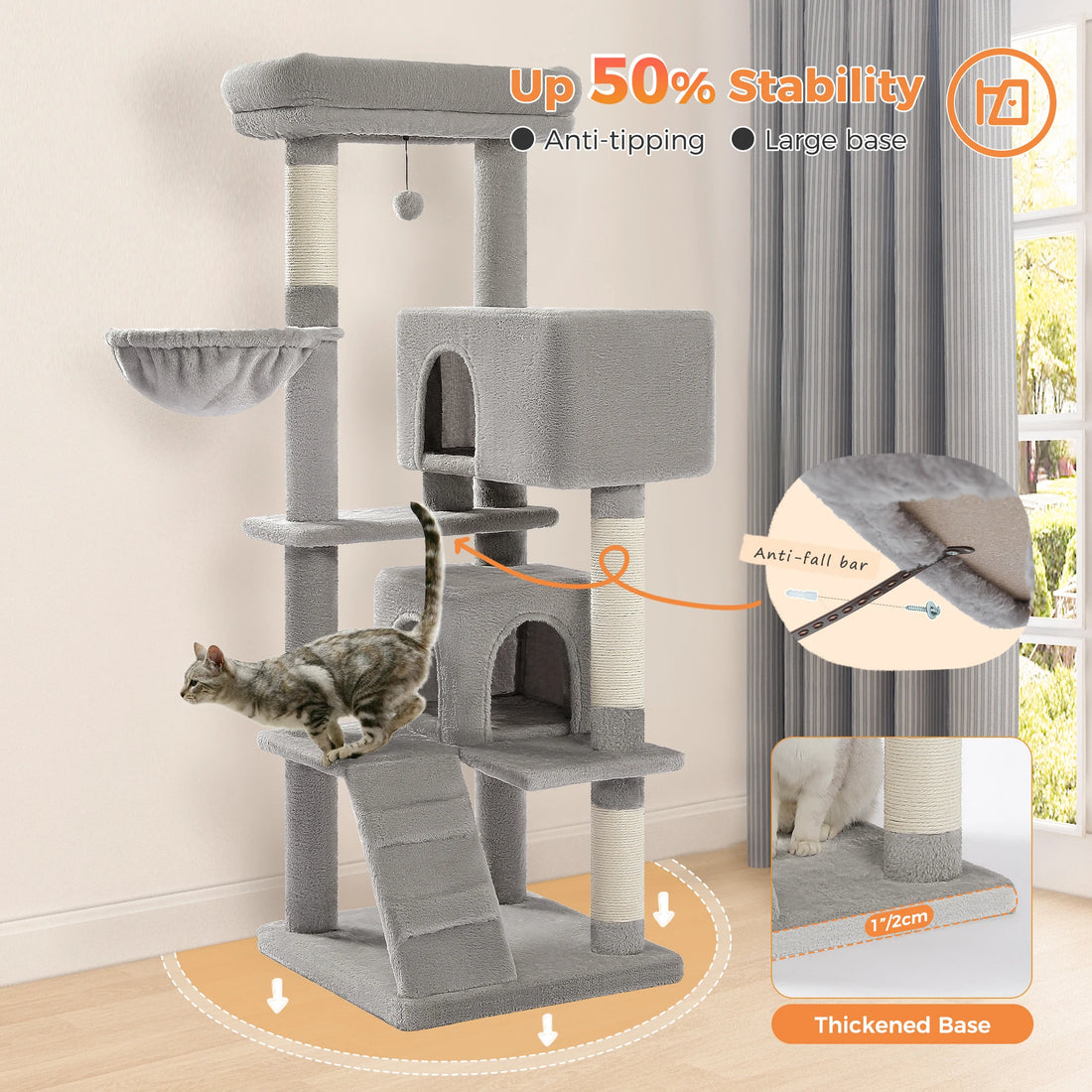 🐾 Cat Tree Tower Condo – Plush Perch, Hammock & Sisal Scratching Posts