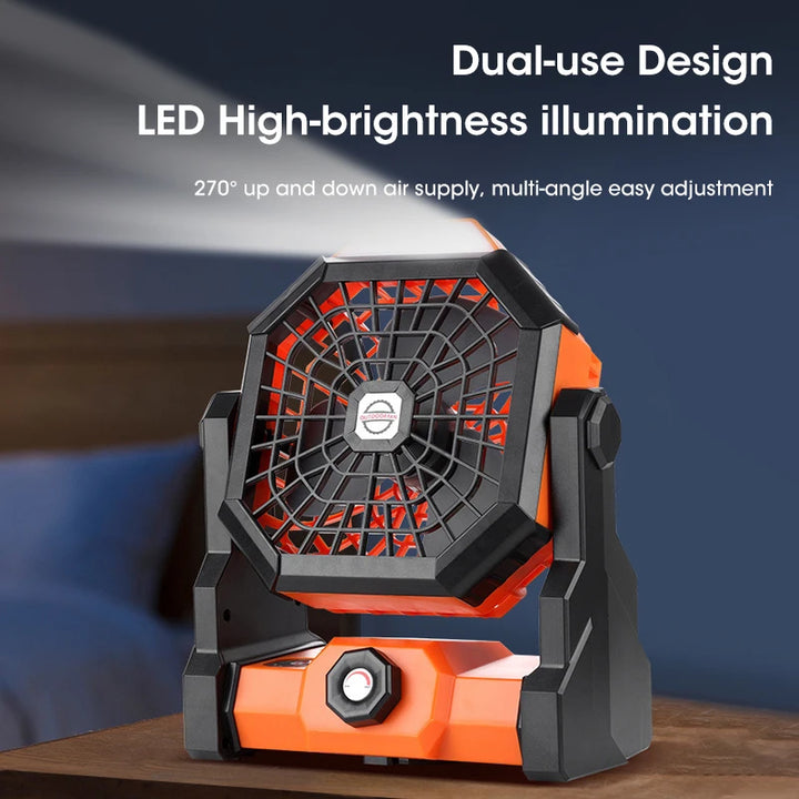2024 Rechargeable Camping Fan with LED Light – 7800mAh Battery, Hook & Desk Mount for Tent, Car, or Outdoor Trips