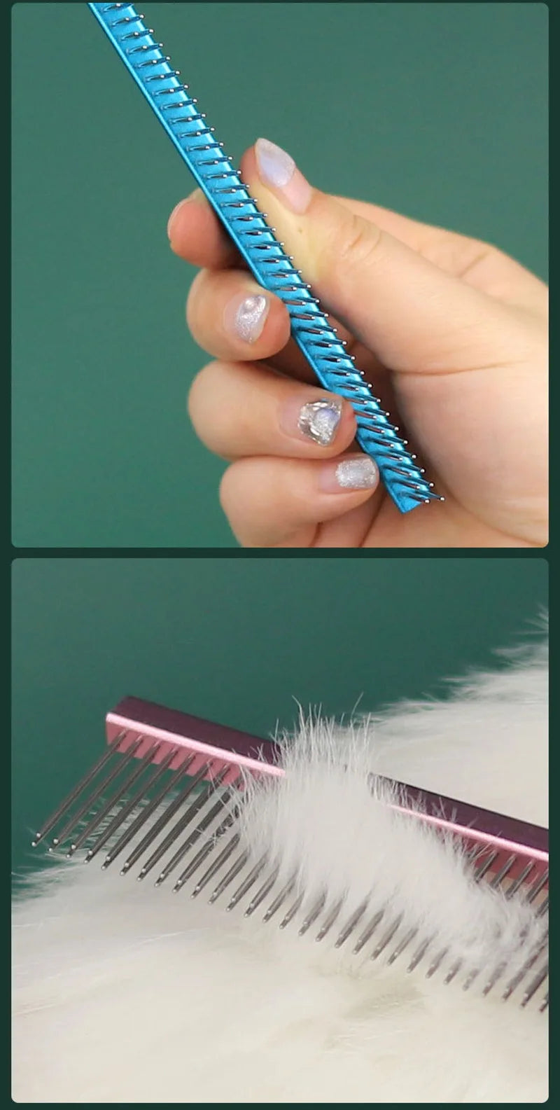 Double Row Dog & Cat Grooming Comb – Stainless Steel Pet Hairbrush for Shedding & Styling
