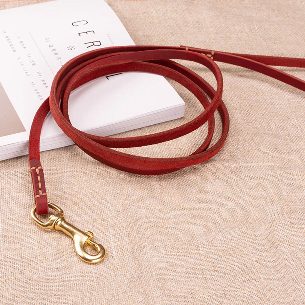 Handmade Genuine Leather Dog Leash – Lightweight Lead for Small Dogs & Cats