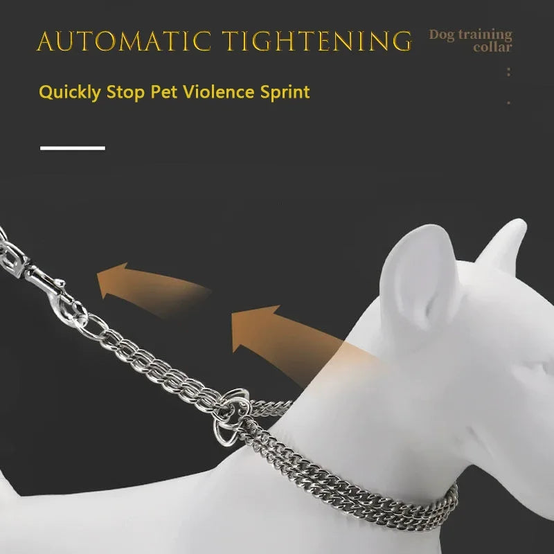 Adjustable Double Row Metal Dog Collar – 35-65cm Triple Ring Explosion-Proof Telescopic Chain for Training & Control