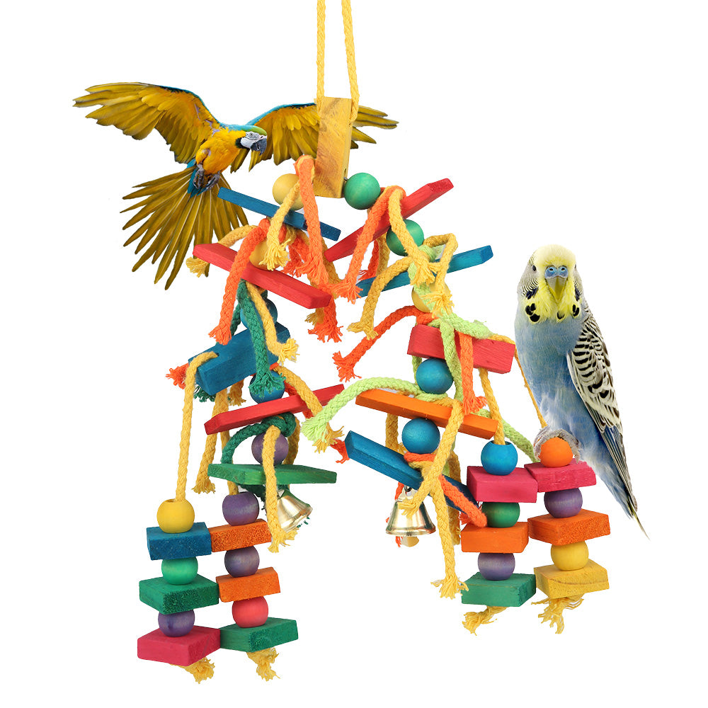 Wood & Cotton Rope Parrot Toy – Bite-Resistant Cage Toy for Birds