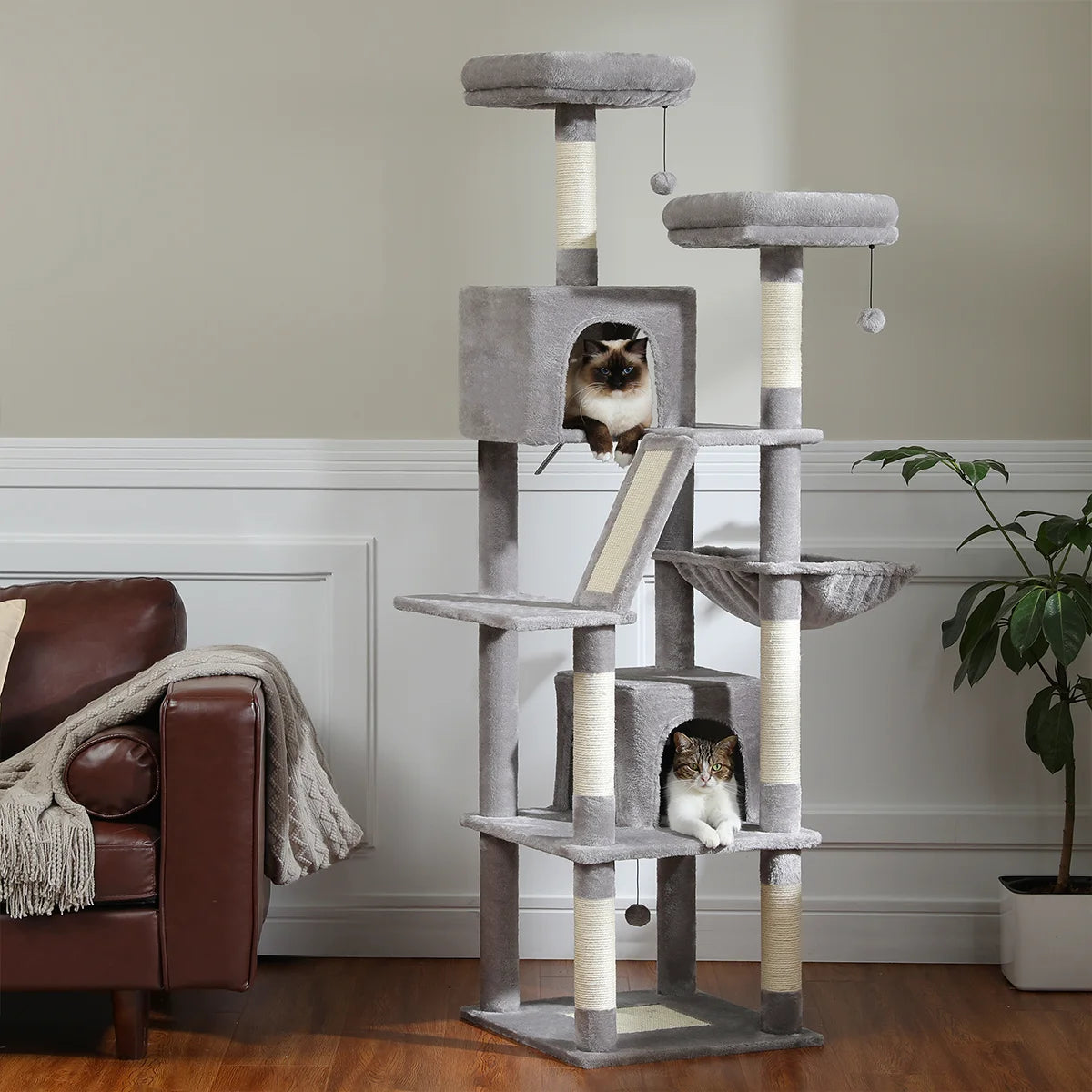 🐾 H180CM Large Cat Tree – Multi-Level Tower with Condos, Perches, Hammock & Sisal Posts