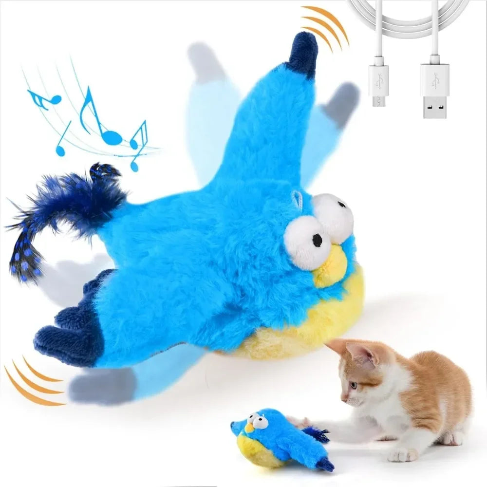 Interactive Chirping & Flapping Bird Cat Toy – Rechargeable Plush with Catnip