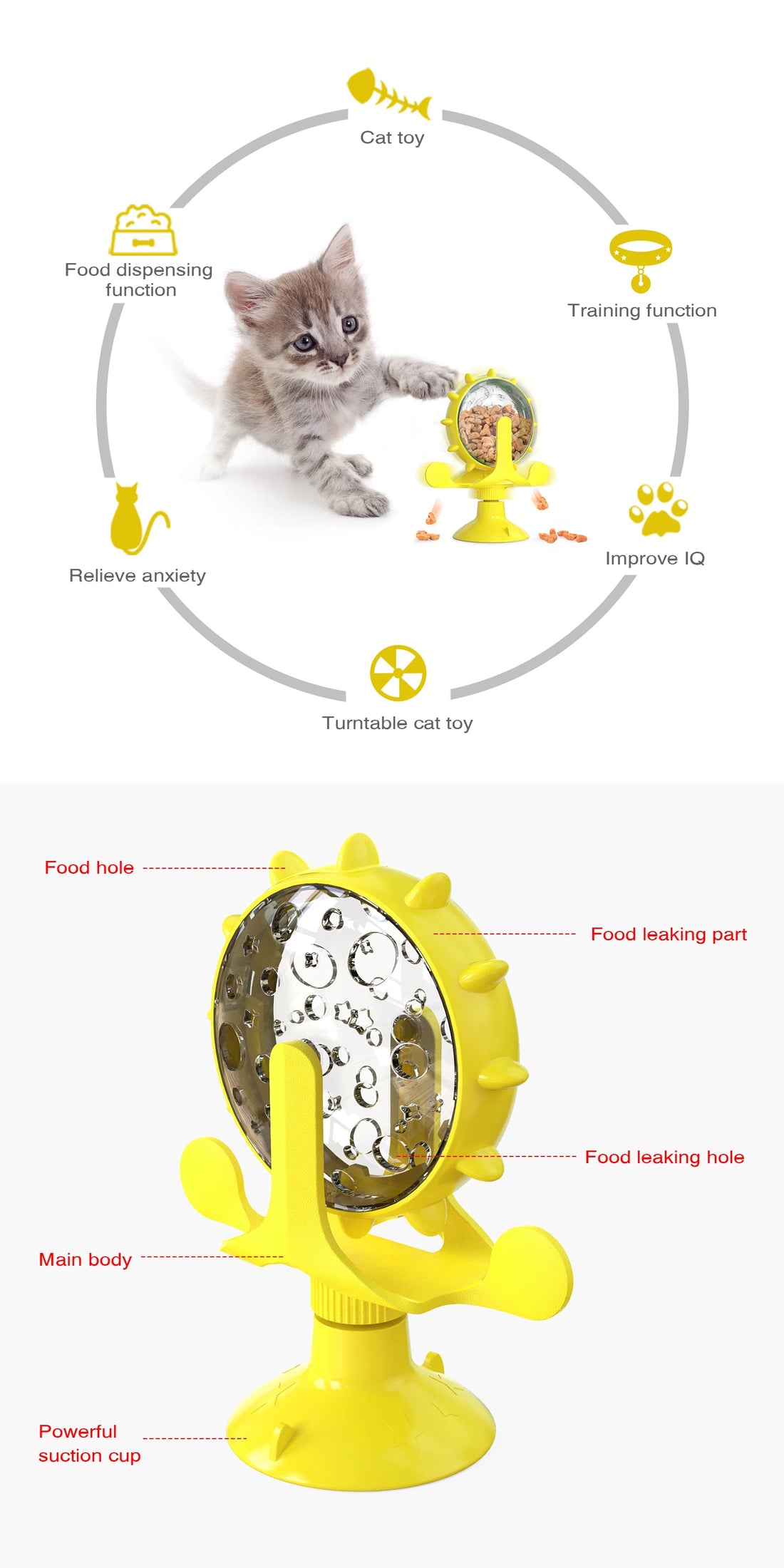 Cat Toy Treat Dispenser with Bell – Interactive Rotatable Wheel Slow Feeder for Kittens & Small Dogs