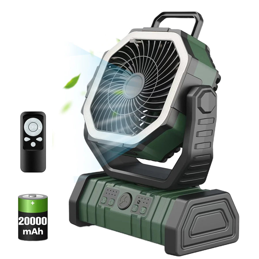 🌬️ 20000mAh / 10000mAh USB Rechargeable Camping Fan – Portable Wireless Air Circulator with Hook & 270° Head Rotation