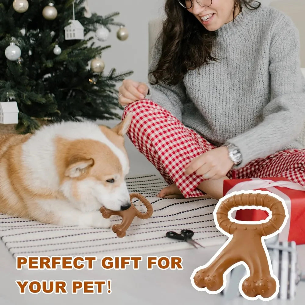 Durable Nylon Dog Chew Toy – Double Bone Shape with Beef & Bacon Flavor for Large Dogs, Teeth Cleaning & Interactive Play