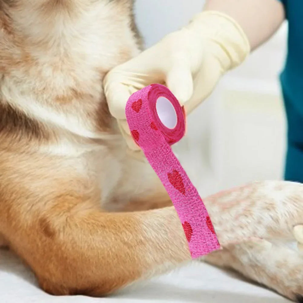 Rose Red Heart Pet Medical Bandage – Elastic First Aid Wrap for Dogs & Cats | Non-Woven Self-Adhesive Vet Tape