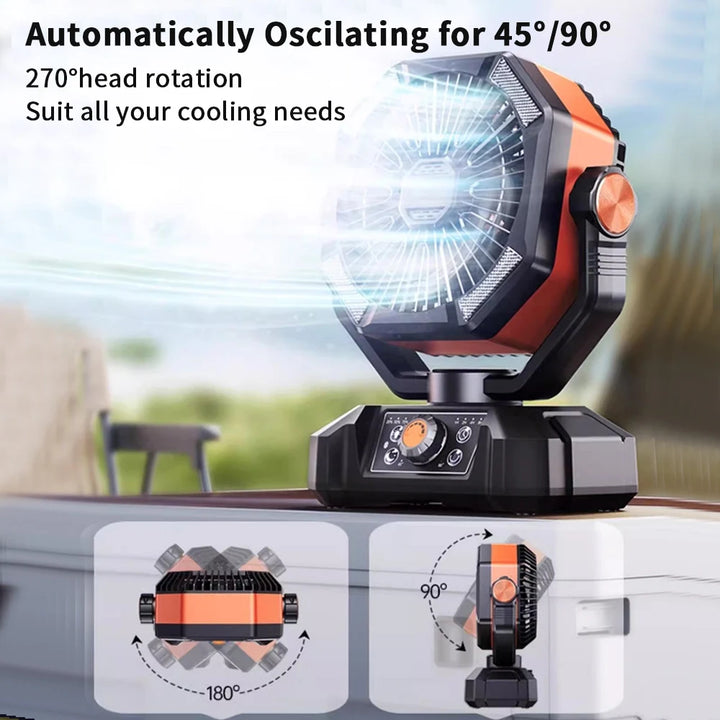 🌀 coldSky 20000mAh Battery Camping Fan with 4 LED Lantern – 8 Speed Portable Desk Fan for Tents, Power Outages & Jobsite