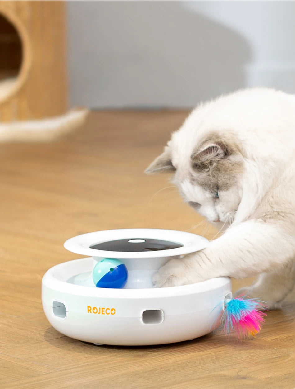 ROJECO 2-in-1 Smart Feather & Ball Cat Toy – 5 Modes