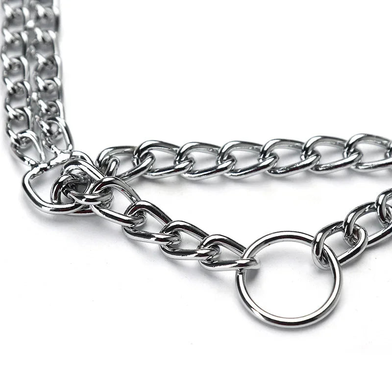 Adjustable Double Row Metal Dog Collar – 35-65cm Triple Ring Explosion-Proof Telescopic Chain for Training & Control