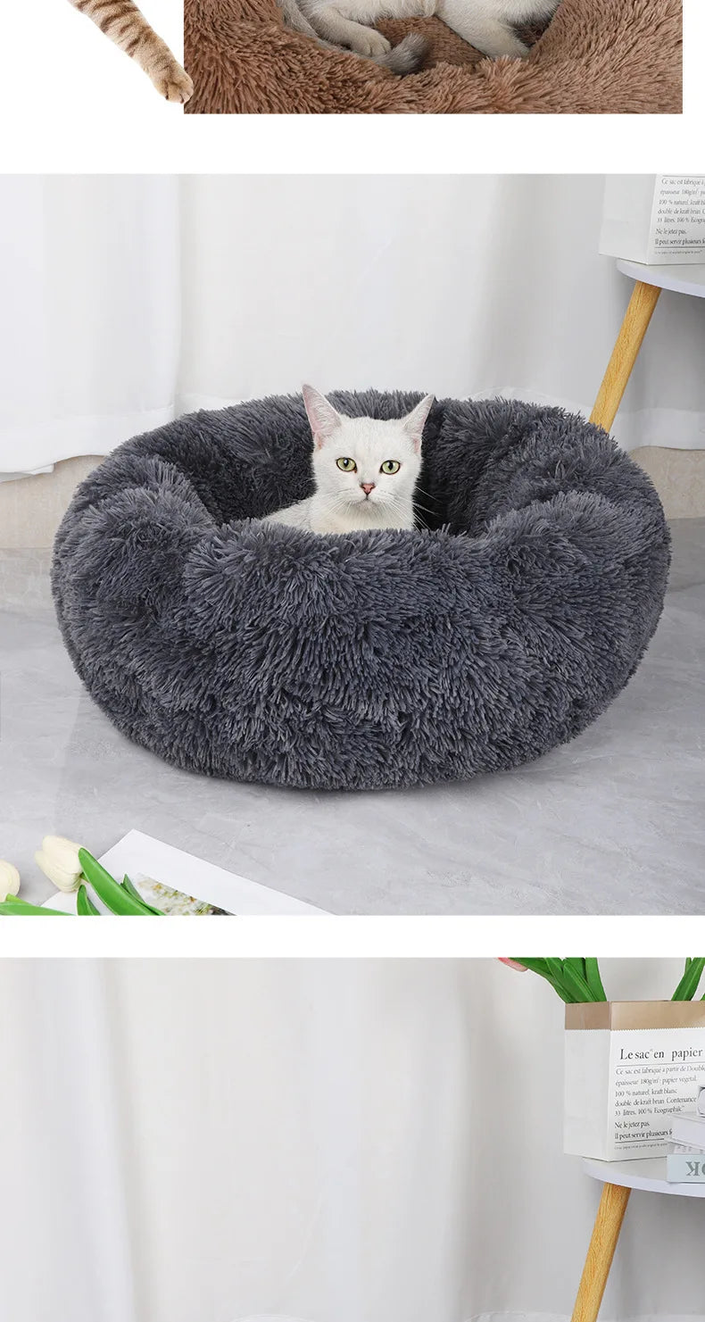 Home Plush Pet Nest – Warm Detachable & Washable Round Cat & Dog Bed