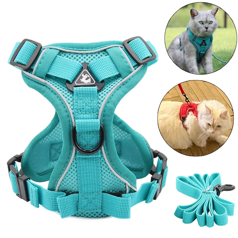 🐾 Fashion Reflective Cat Harness & Leash Set – Breathable Mesh for Cats & Small Dogs