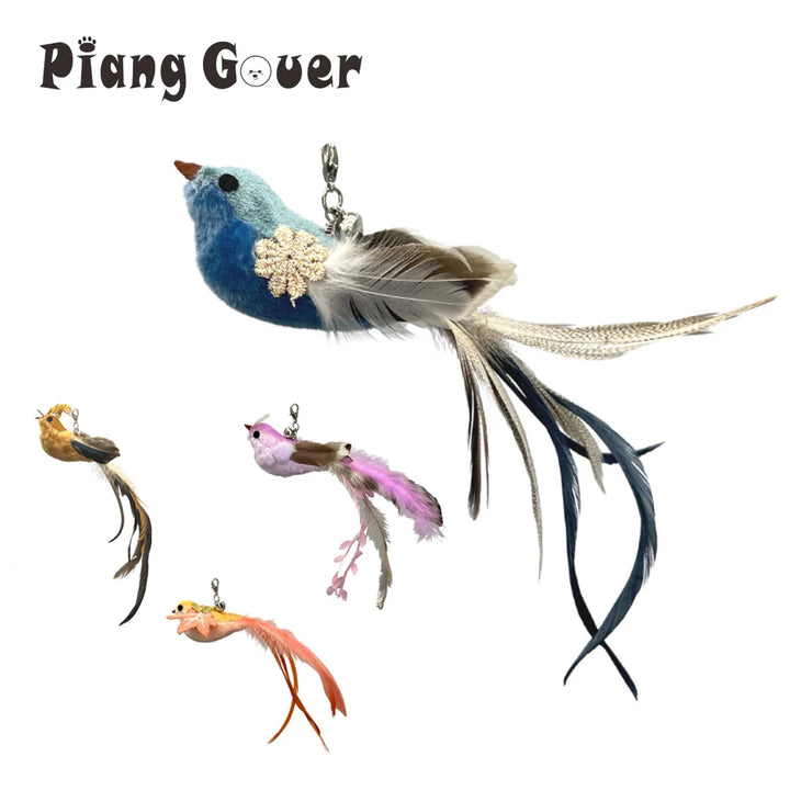 2pcs Replacement Feather Heads for Cat Teaser Stick Toy – Bird Pet Toy