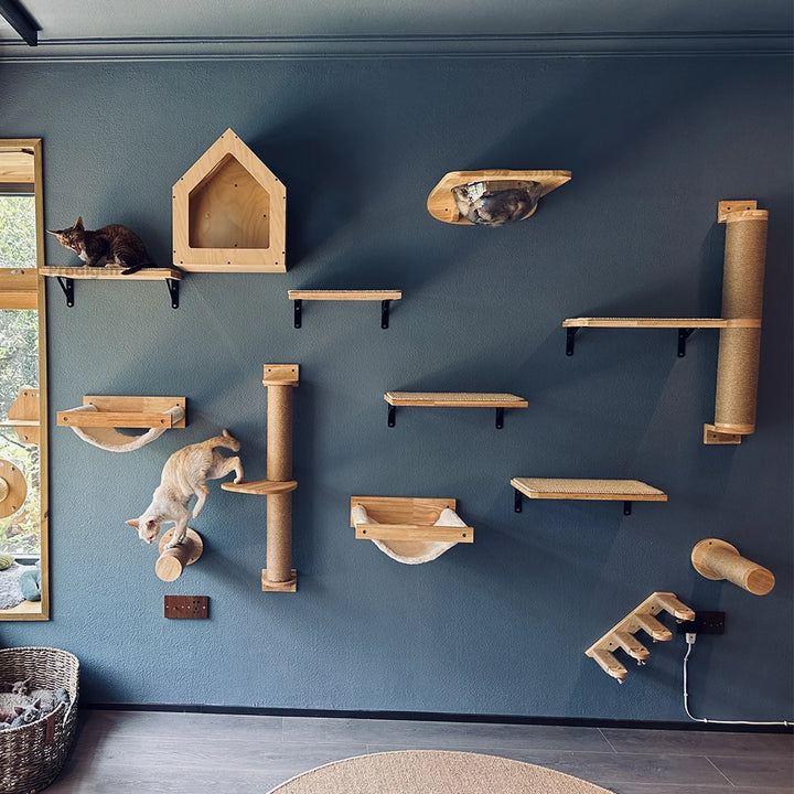 🐾 Wall-Mounted Cat Scratching Post – Wooden Kitten Tree with Thick Columns for Large Cats