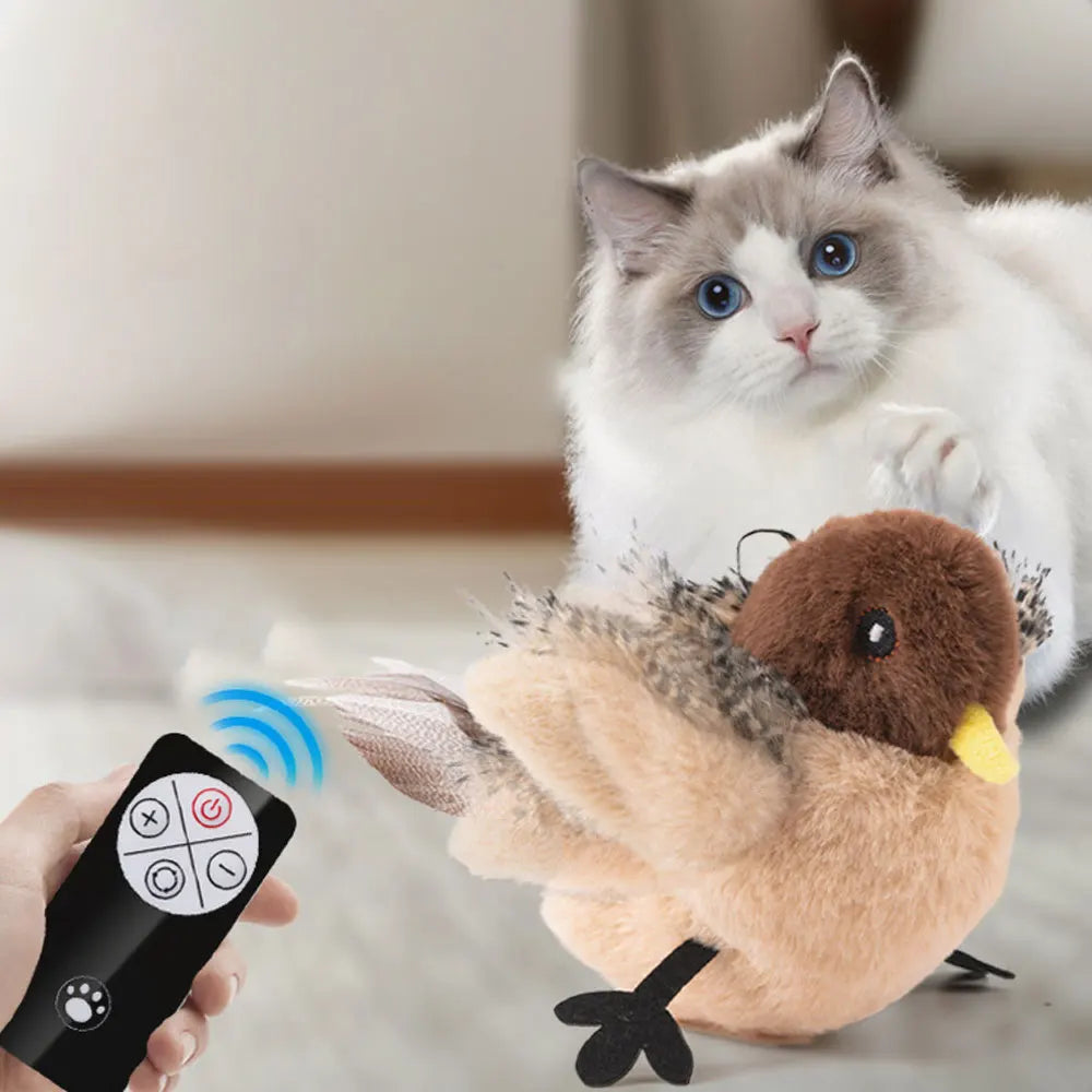 Remote Control Flying Bird Cat Toy – Interactive Catnip Sparrow with Flapping Wings & Chirping Sounds