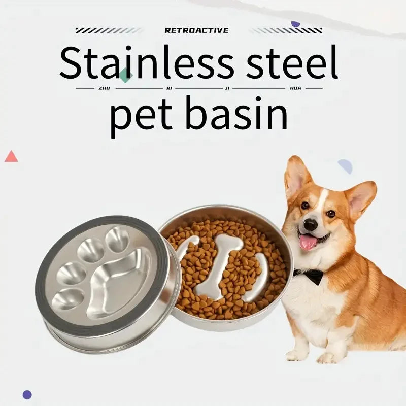 Premium Stainless Steel Slow Feeder Pet Bowl with Cervical Spine Protection – Anti-Choke Dog & Cat Food Bowl