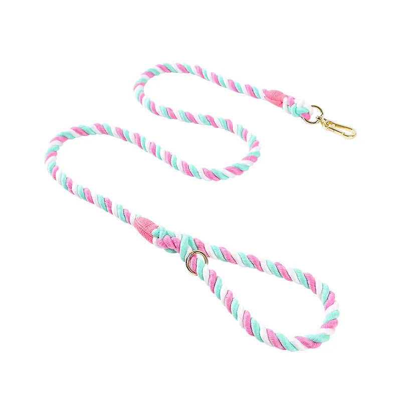 Hand-Woven Gradient Dog Leash – Multi-Function Cotton Rope Lead for Outdoor Walking & Training