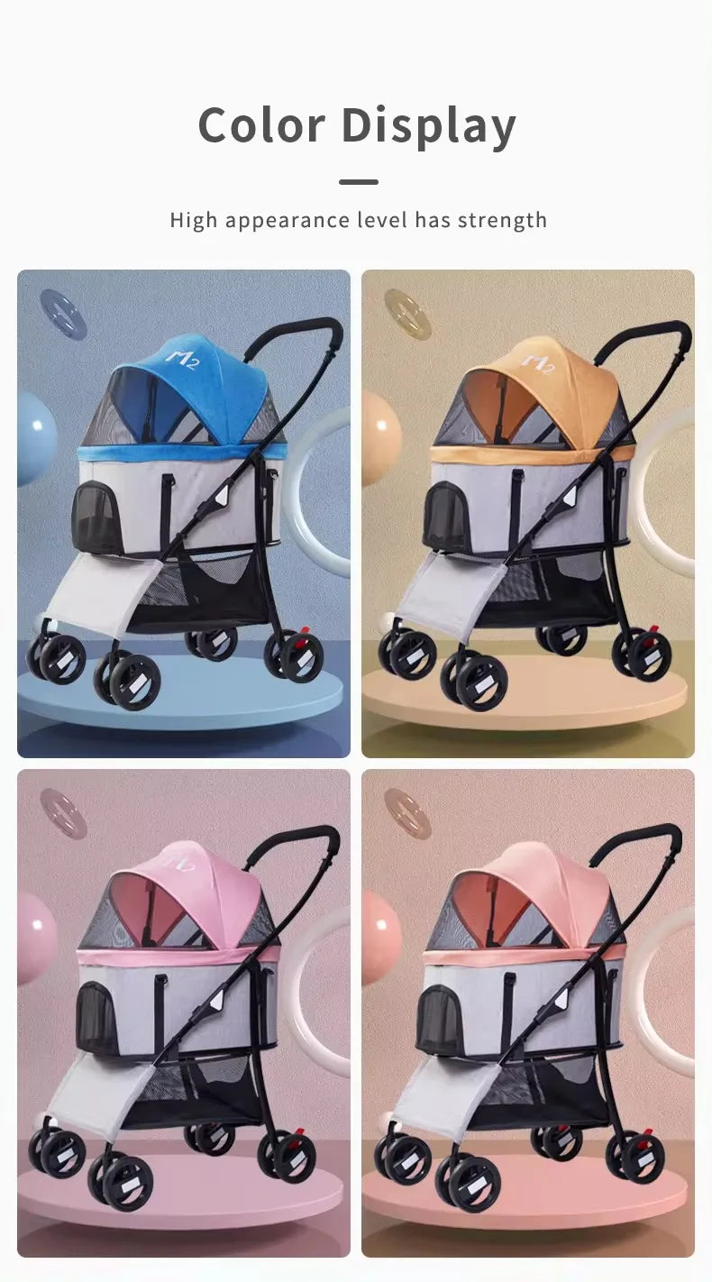 Durable Pet Trolley Carrier with Wheels – Travel Stroller for Small Pets