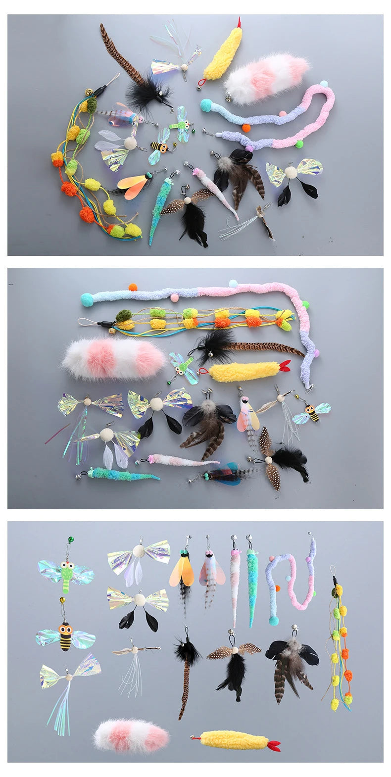 Plush Feather Bird Replacement Head for Cat Stick – Interactive Magic Wand with Bell