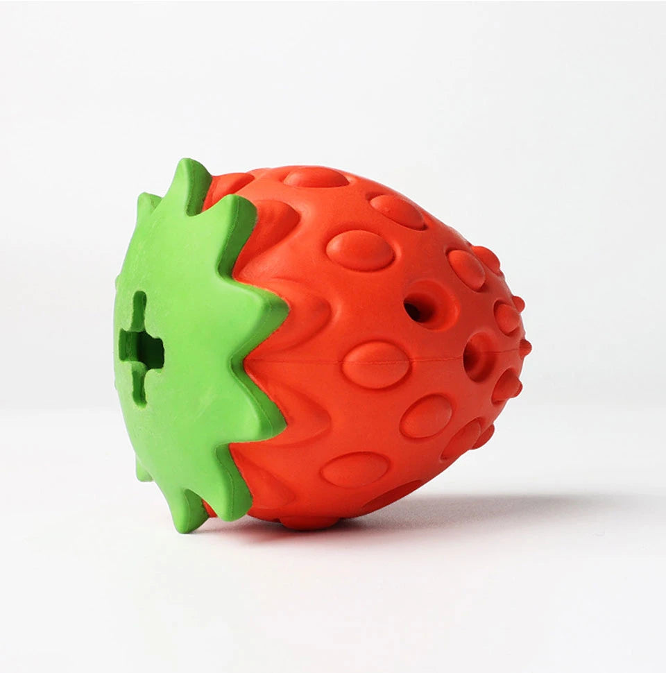 DualPet Strawberry-Shaped Dog Chew Toy – Durable Rubber Food Dispenser for Interactive Play