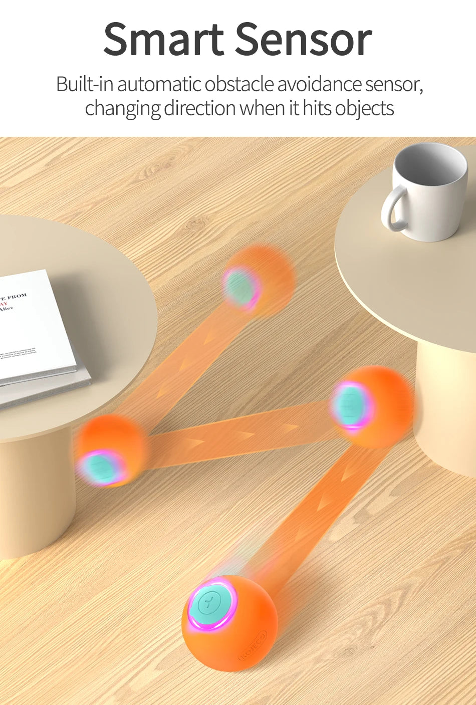 🐾 ROJECO Smart Interactive Cat Bouncing Ball – Self-Moving Electric Pet Toy for Cats & Dogs