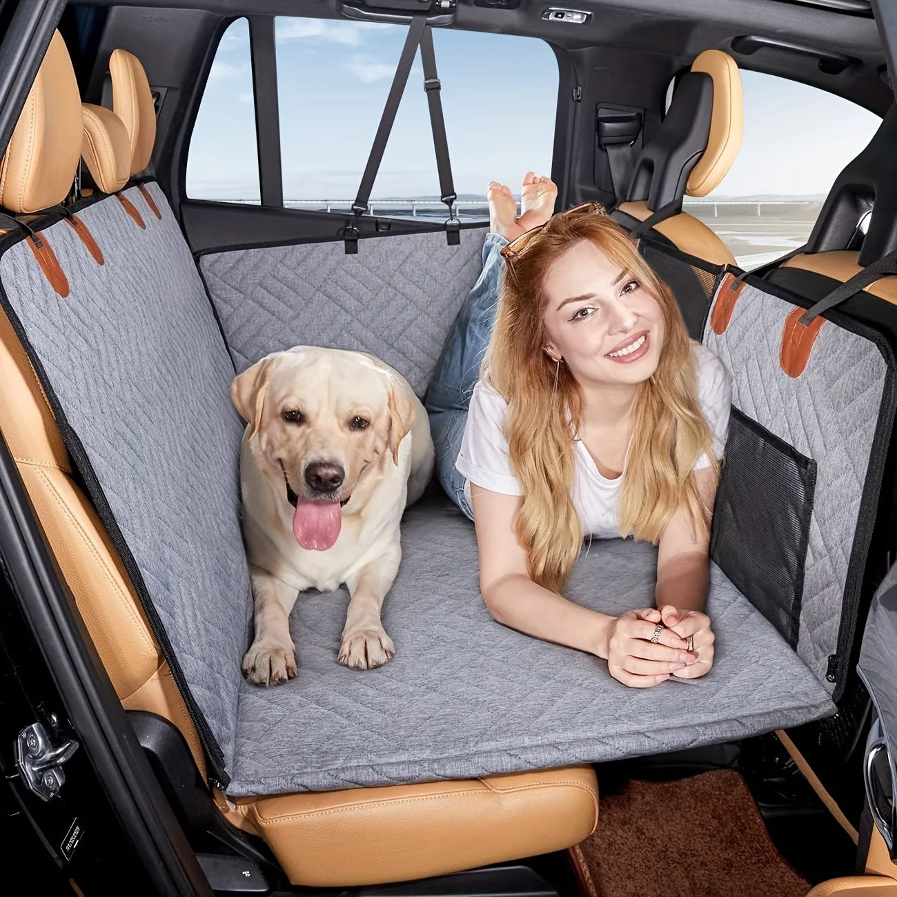 Waterproof Dog Car Seat Cover – Nonslip Hammock-Style Back Seat Protector for Pets