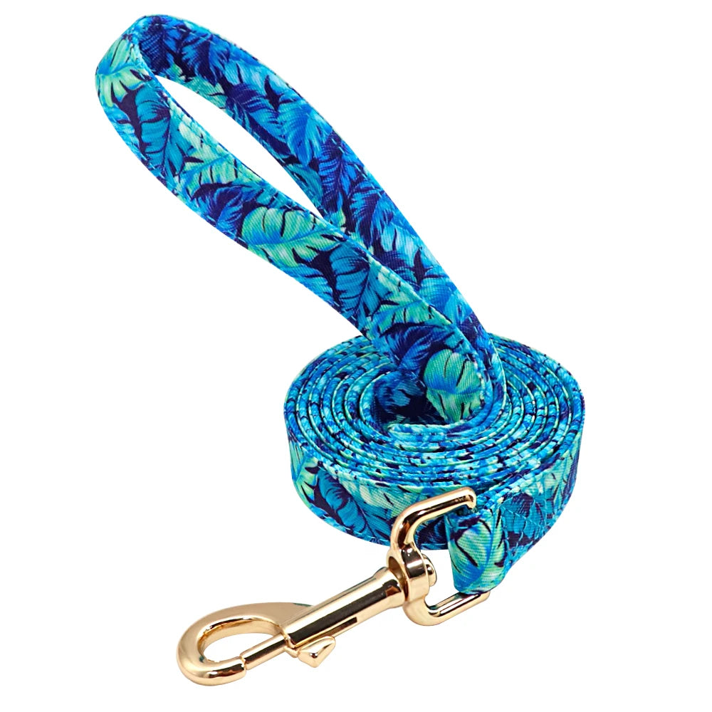 Personalized Floral Dog Collar & Leash Set – Custom Engraved Pet ID