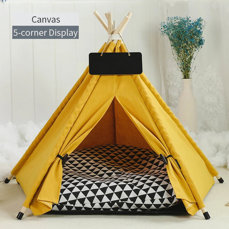 Pet Teepee Tent with Cushion – Washable Portable Indoor Dog & Cat House with Blackboard