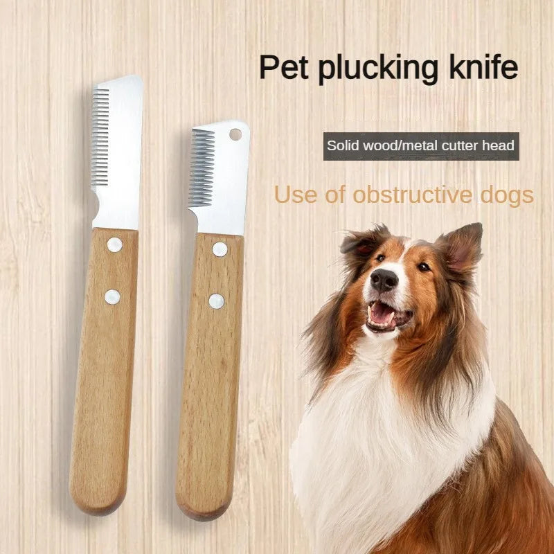 Professional Stainless Steel Dog Comb with Wooden Handle – Stripping Knife Grooming Tool for Dogs & Cats