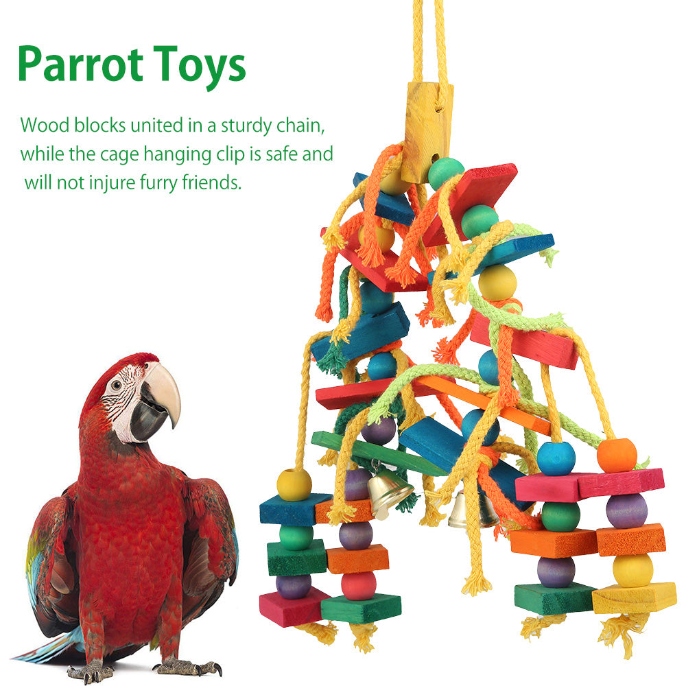 Wood & Cotton Rope Parrot Toy – Bite-Resistant Cage Toy for Birds