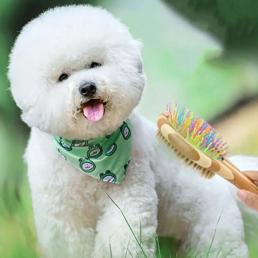 Bamboo Double-Sided Dog Brush – Pet Grooming & Massage Comb for Dogs and Cats | Eco-Friendly Soft Bristle & Pin Brush