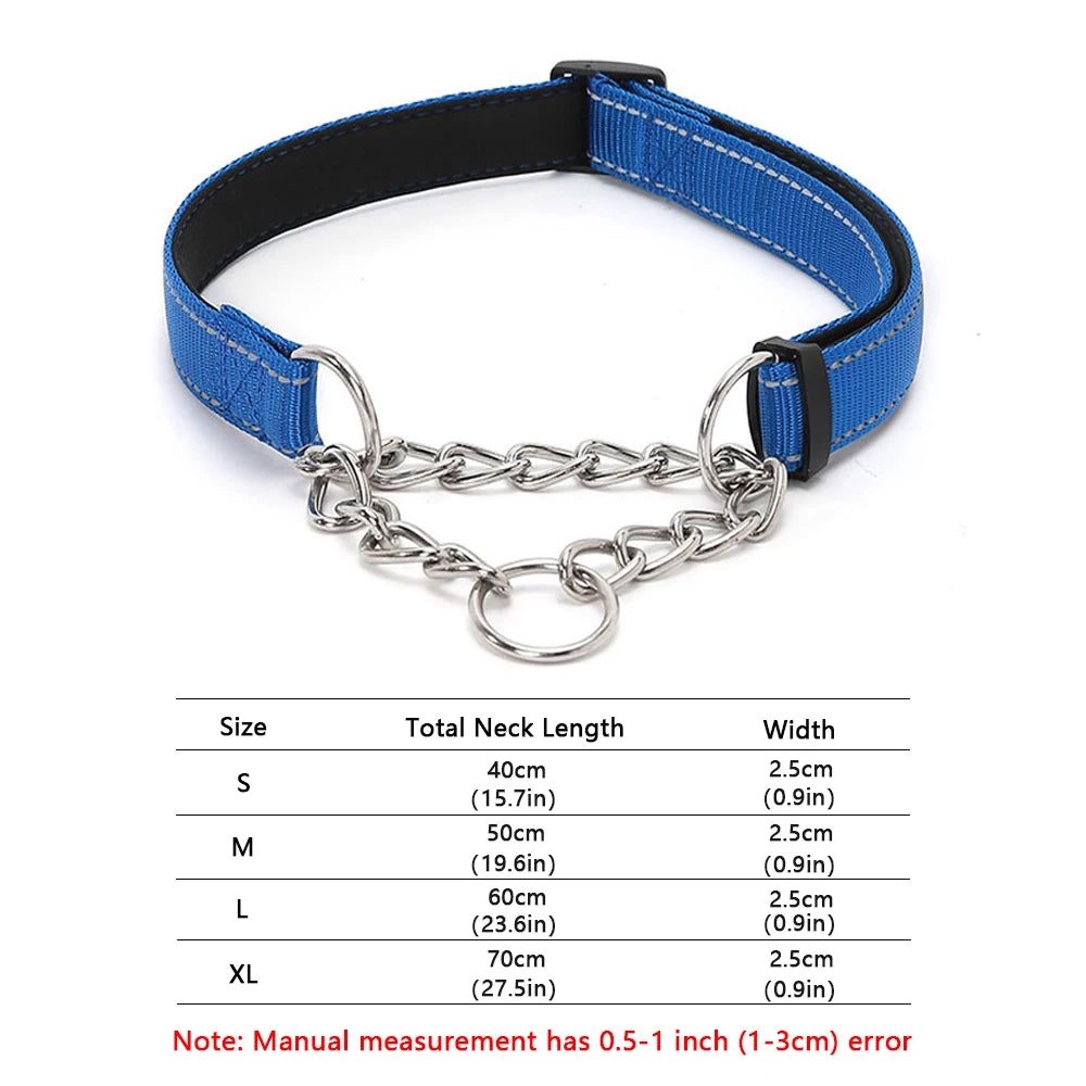 Reflective Martingale Dog Collar with Stainless Steel Chain – No Pull Training Collar for Small, Medium & Large Dogs