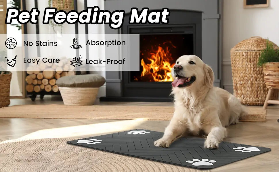 Absorbent Pet Feeding Mat with Waterproof Rubber Backing – Quick Dry Placemat for Dog & Cat Bowls