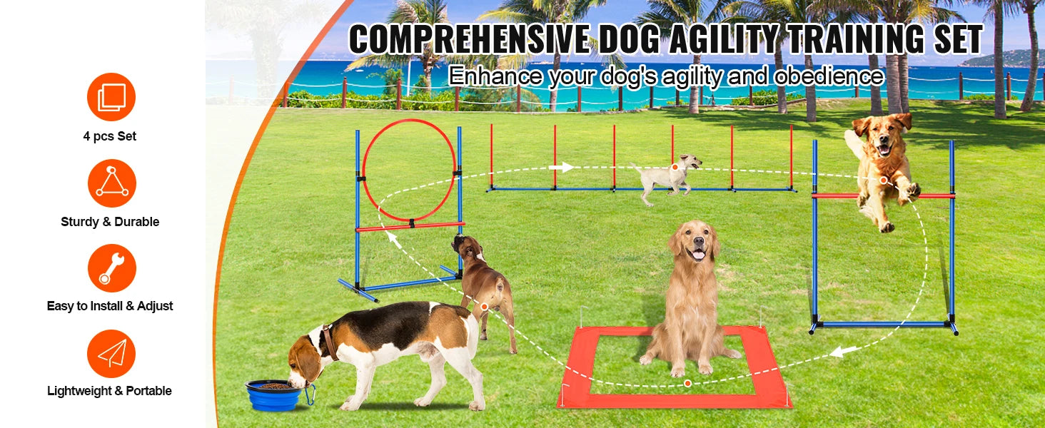 Dog Agility Training Set – 4 PCS Hurdles, Poles, Ring & Box 🐾🏃‍♂️
