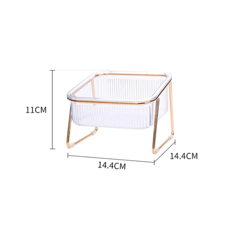 🐾 Pet Double Bowl with Raised Golden Stand – Transparent Cat & Dog Feeder