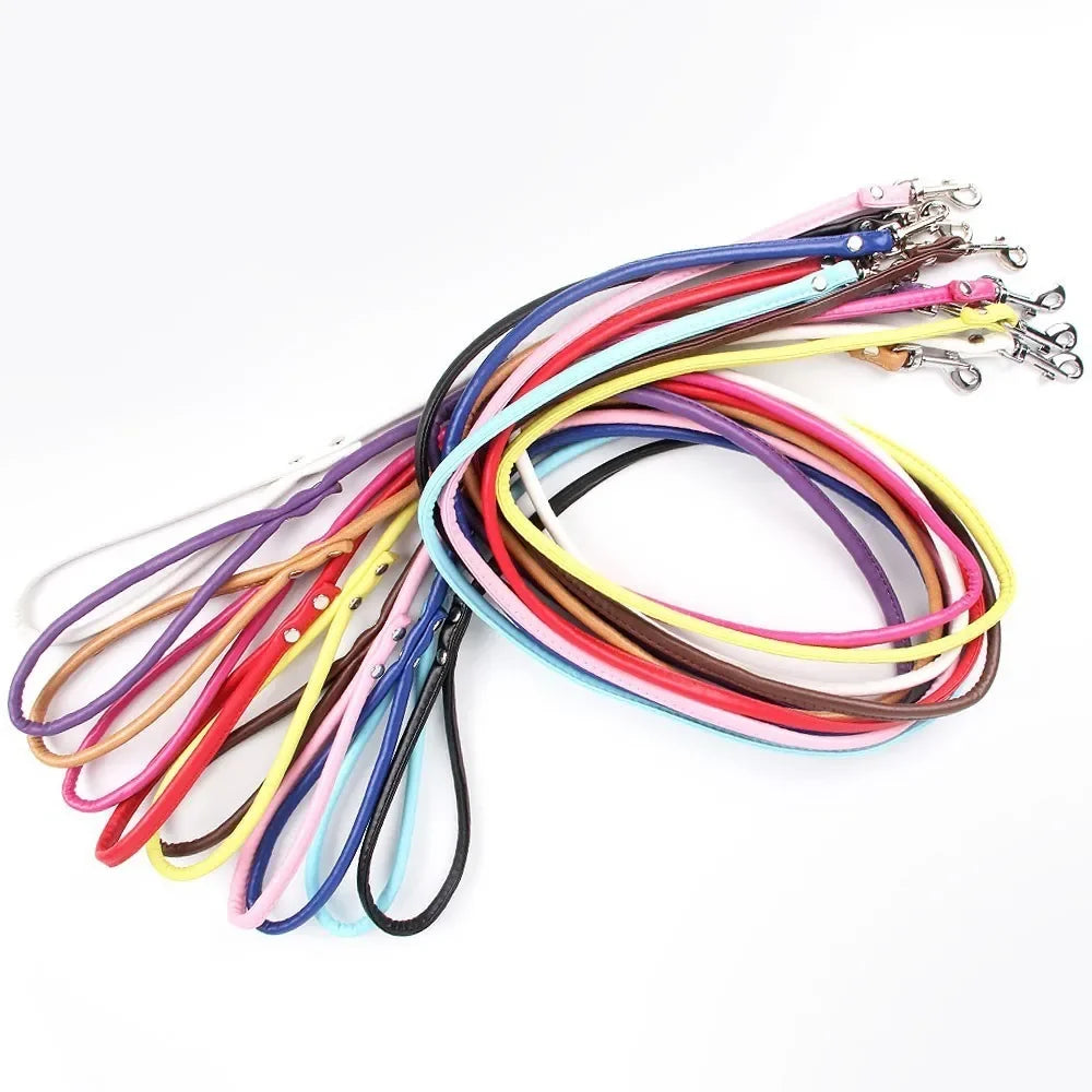 Soft PU Leather Dog Leash – 120cm Smooth Lead for Small Dogs & Puppies