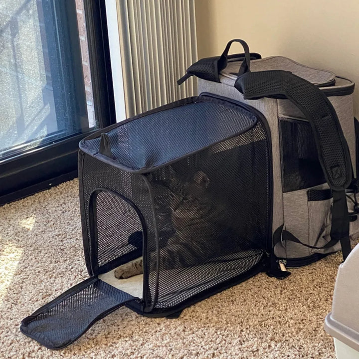 Breathable Expandable Pet Carrier Backpack – Foldable Cat & Dog Travel Bag with Large Capacity for Outdoor Trips & Vet Visits