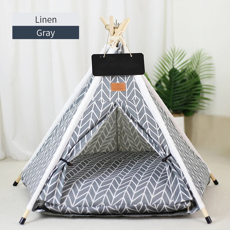 Pet Teepee Tent with Cushion – Washable Portable Indoor Dog & Cat House with Blackboard