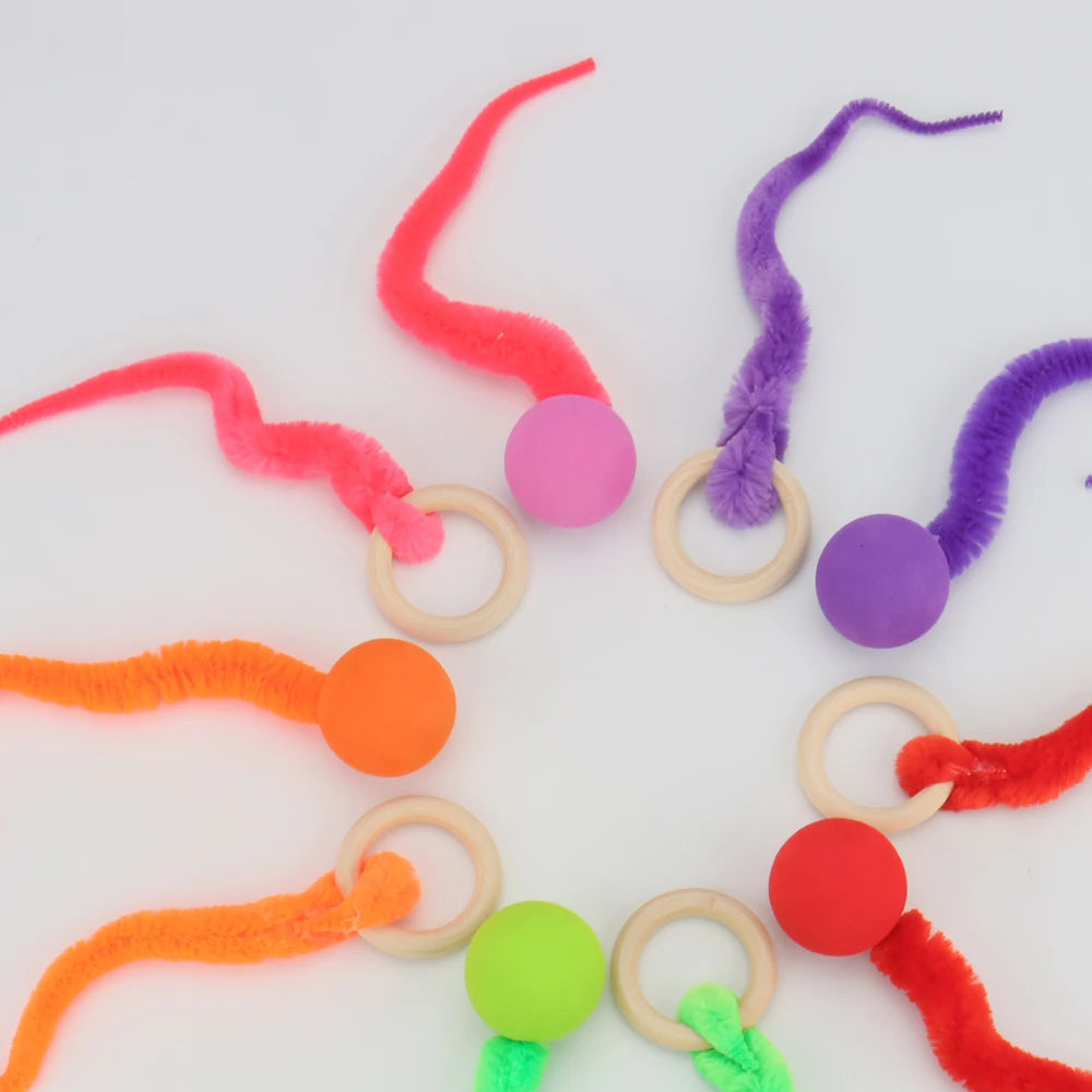 Plush Long Tail Cat Toy – Interactive Ball with Wood Ring for Training