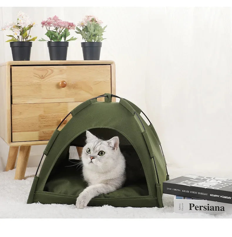 Pet Tent Bed – Removable Canvas Cat Sofa, Semi-Enclosed Cat House & Dog Cave Hut