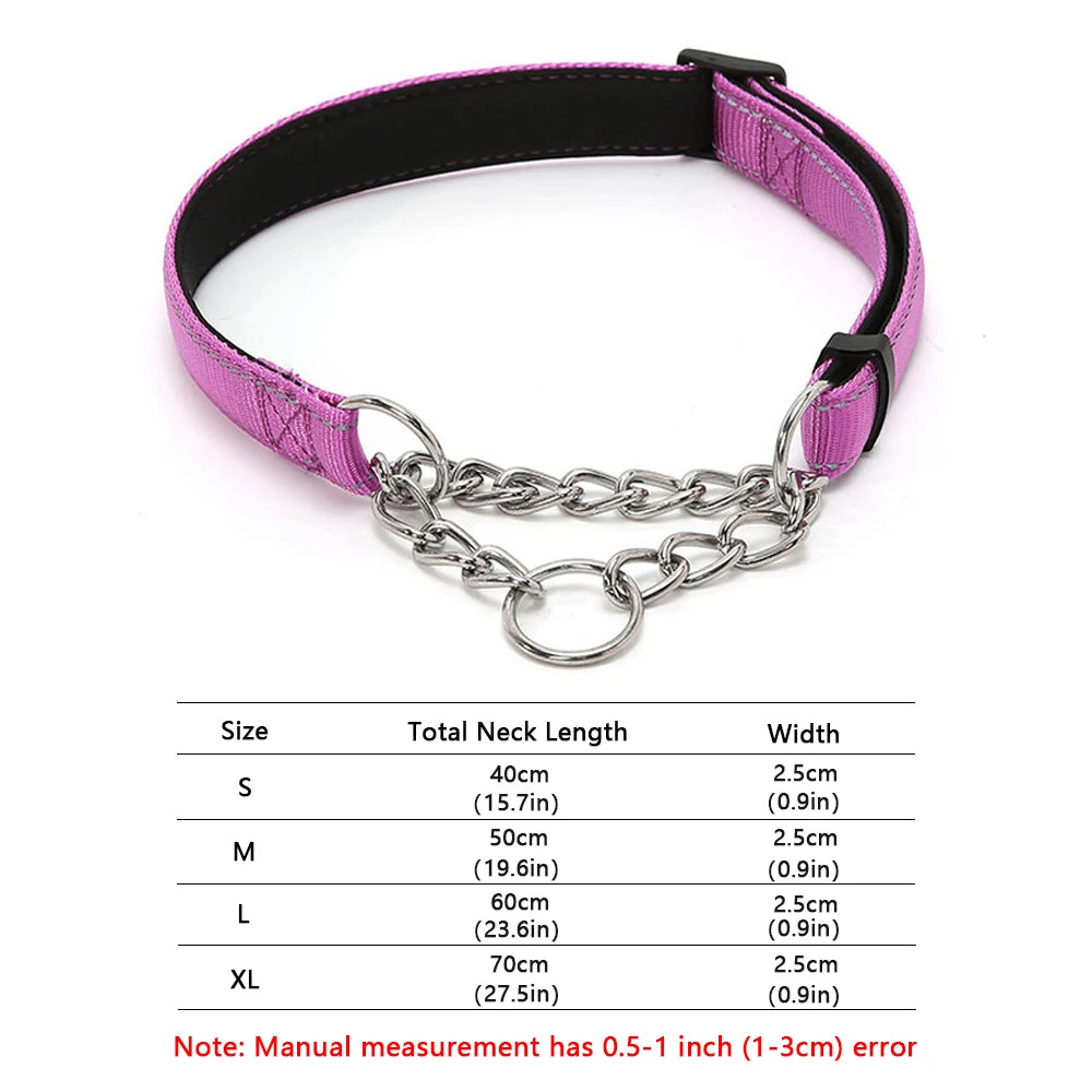Reflective Martingale Dog Collar with Stainless Steel Chain – No Pull Training Collar for Small, Medium & Large Dogs