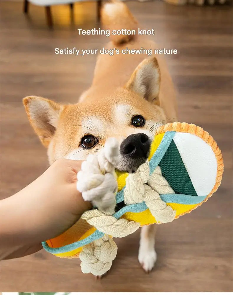 Dog Slippers Shape Squeaky Chew Toy with Cotton Rope – Bite Resistant & Teeth Grinding Pet Toy