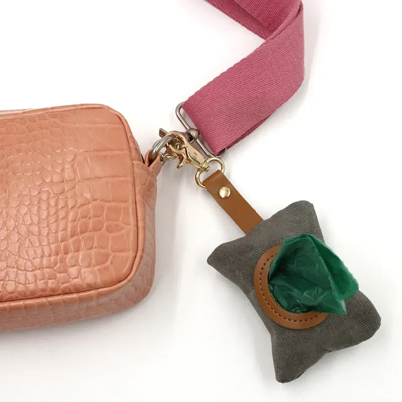 Canvas Pet Dog Poop Bag Holder – Adjustable Leash Attachment
