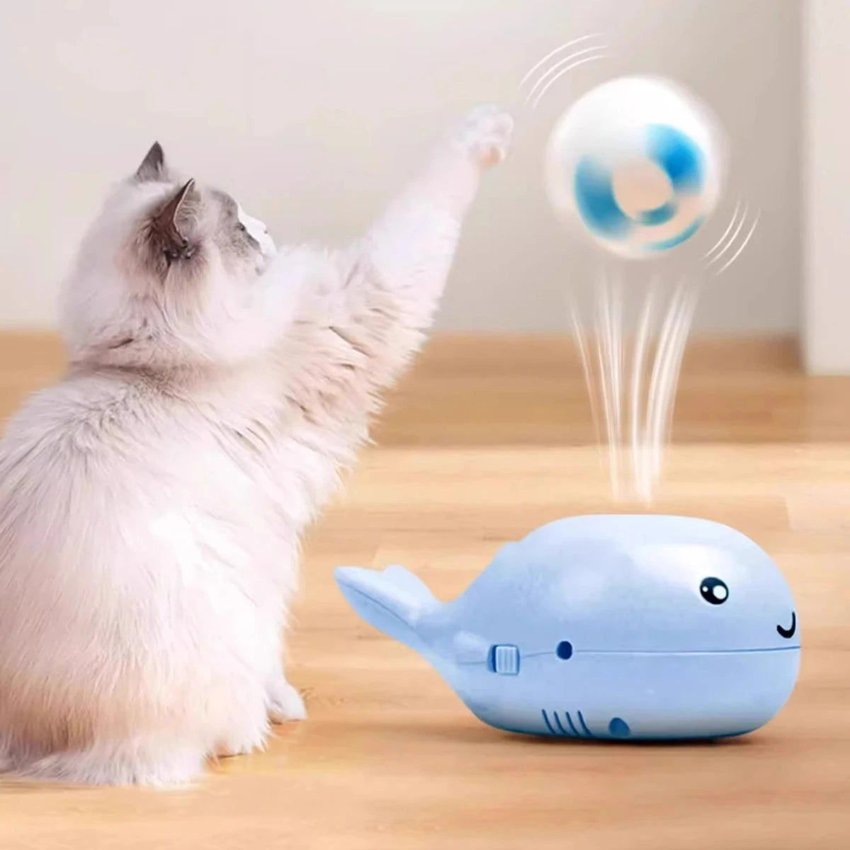 Whale Shaped Interactive Electric Floating Cat Toy – USB Powered Dual Fan Teaser