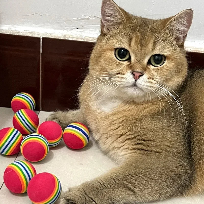 10/100PCS Rainbow EVA Pet Toy Balls – Interactive Jumping Cat & Dog Training Balls