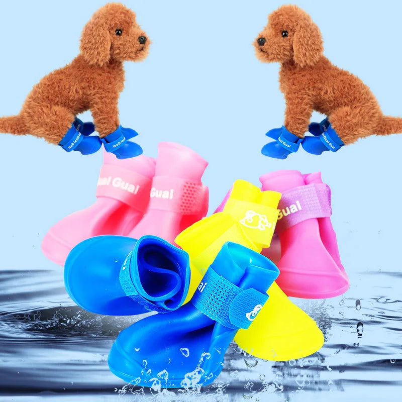 4Pcs Waterproof Dog Rain Shoes – Anti-Slip Rubber Boots for Small, Medium & Large Dogs