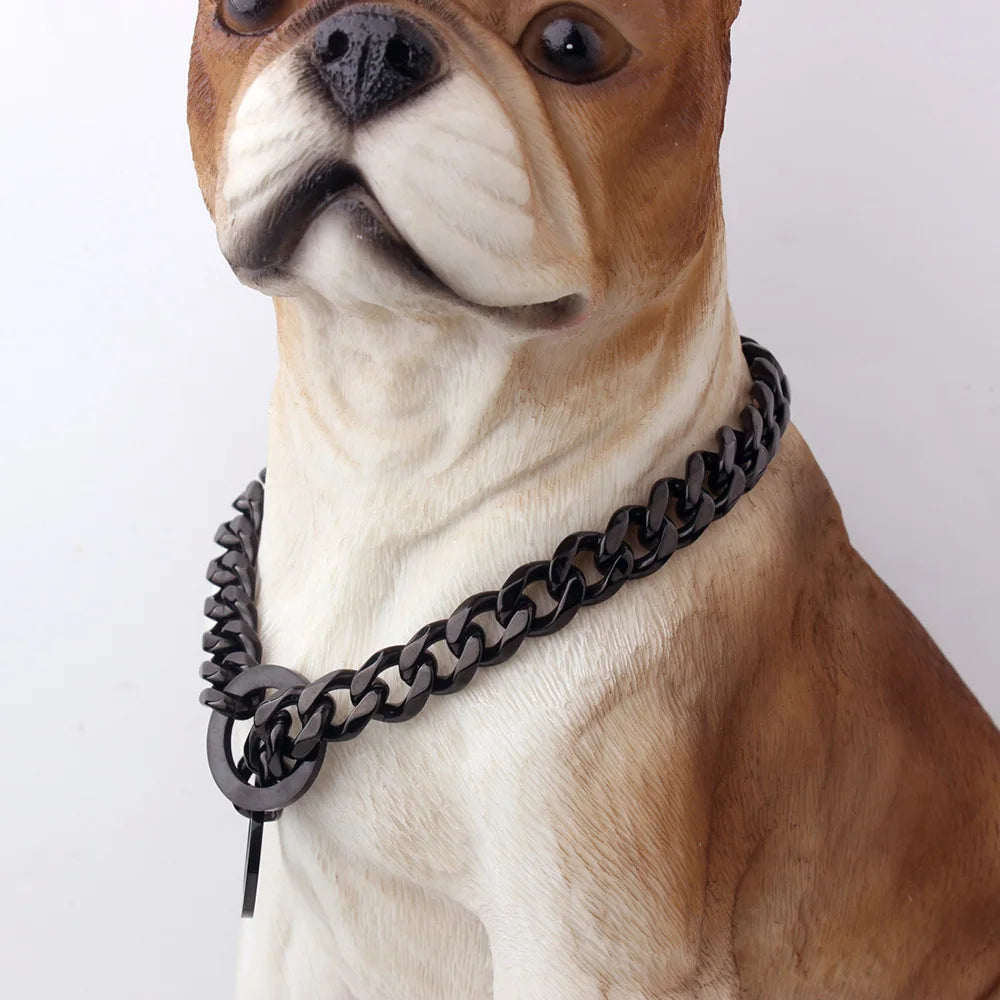 15MM Cuban Link Dog Chain Collar – Silvery/Golden Stainless Steel Training Slip Collar for Strong Dogs