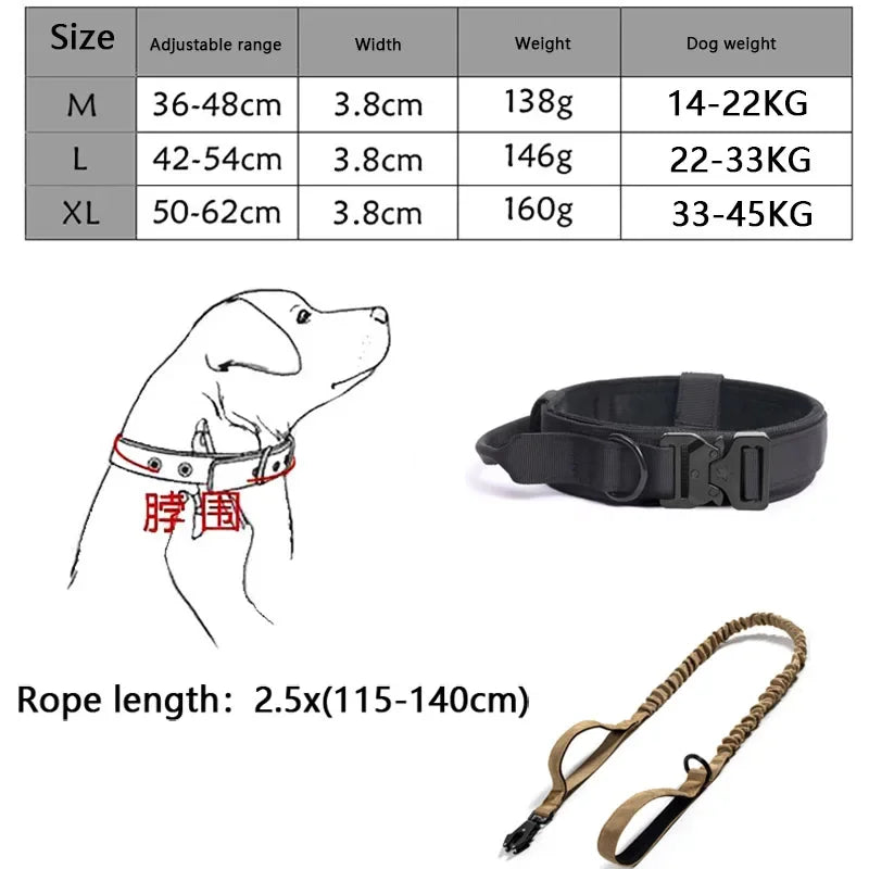 Adjustable Tactical Dog Collar & Traction Rope